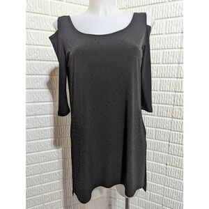 Ciara Sun Woo Women's XS Black Cold Shoulder Long Sleeve Top Shiny Polka Dots